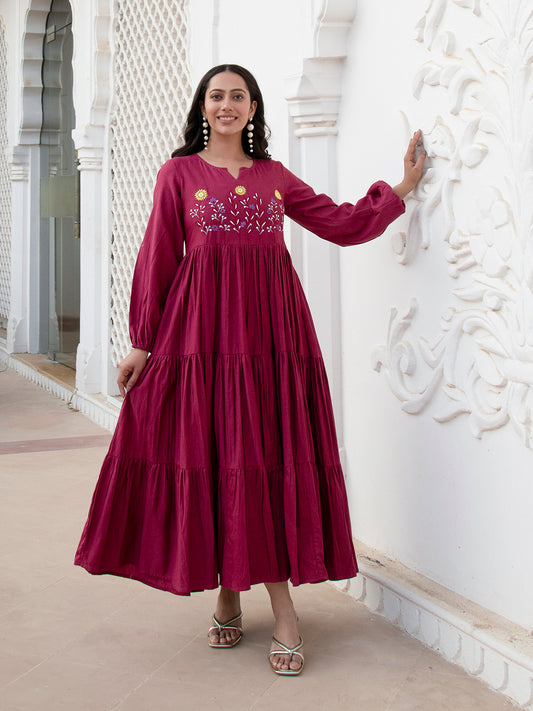 AAHELI SHUBHRA EMBROIDERY MAXI DRESS