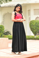 AAHELI FUCHSIA-BLACK EMBROIDERED RAYON DRESS