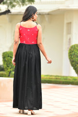 AAHELI FUCHSIA-BLACK EMBROIDERED RAYON DRESS