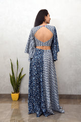 AAHELI NAVY PRINTED COTTON TOP & SKIRT SET