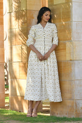 AAHELI SVITRA GOLD PRINTED COMFY DRESS