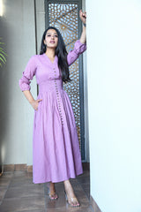 AAHELI MAUVE COTTON KANTHA COMFY DRESS