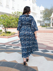 AAHELI FLORAL NAVY-BLUE PRINTED FLARED DRESS
