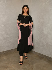 AAHELI SANDHYA SOLID-EMBROIDERED FLARED SUIT SET