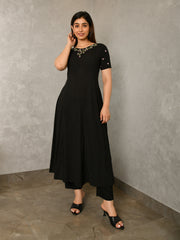 AAHELI SANDHYA SOLID-EMBROIDERED FLARED SUIT SET