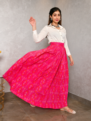 AAHELI LAASYA WHITE SHIRT & PRINTED BANDHANI SKIRT SET