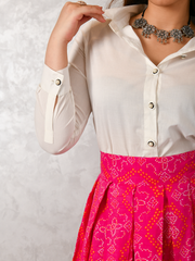 AAHELI LAASYA WHITE SHIRT & PRINTED BANDHANI SKIRT SET