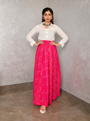 AAHELI LAASYA WHITE SHIRT & PRINTED BANDHANI SKIRT SET