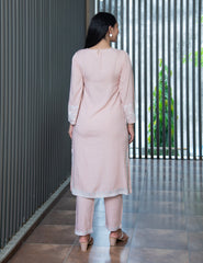 AAHELI CHARITA PEACH EMBROIDERED KURTA & PANTS SET