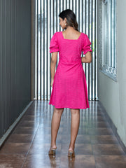 AAHELI FUCHSIA DREAM SCHIFFLI DRESS