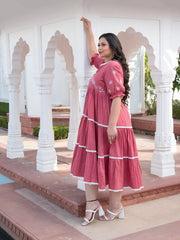 AAHELI TVARIKA CORAL COTTON KANTHA TIERED DRESS