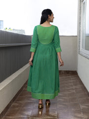 EESVARI GREEN YARN DYED COTTON MAXI DRESS