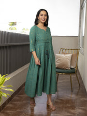 AAHELI GATHIKA TEAL GREEN YARN DYED COTTON MAXI DRESS