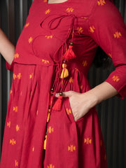 AAHELI ELILI RED YARN DYED COTTON MAXI DRESS