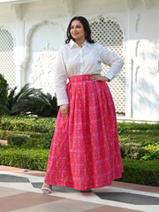 AAHELI LAASYA WHITE SHIRT & PRINTED BANDHANI SKIRT SET