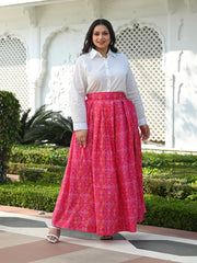 AAHELI LAASYA WHITE SHIRT & PRINTED BANDHANI SKIRT SET