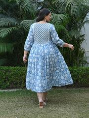 AAHELI NIVYA FLORAL BLOCK PRINTED DRESS