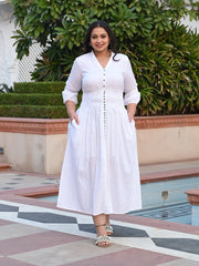 AAHELI OFF-WHITE COTTON KANTHA COMFY DRESS