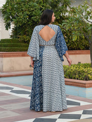 AAHELI NAVY PRINTED COTTON TOP & SKIRT SET