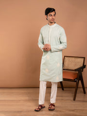 AAHELI ADVIK SAGE GREEN EMBROIDERED KURTA-PANT SET