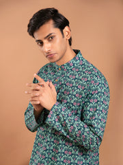 AAHELI AYAAN FLORAL JAAL HAND BLOCK PRINTED KURTA-PANT SET