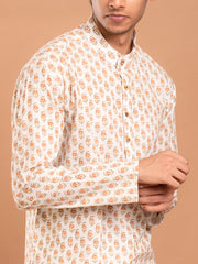 AAHELI OFF-WHITE HAND BLOCK PRINTED KURTA-PANT SET