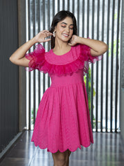 AAHELI STACEY FUCHSIA SCHIFFLI DRESS