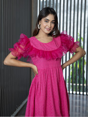 AAHELI STACEY FUCHSIA SCHIFFLI DRESS