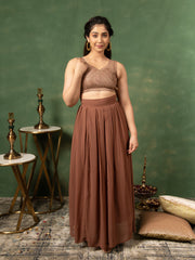 MEERA BROWN RUST BLOUSE-SKIRT & COVERUP SET