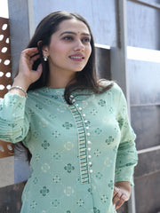 AAHELI GREEN PRINTED HANDWORK KURTA WITH PANT SET