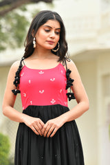 AAHELI FUCHSIA-BLACK EMBROIDERED RAYON DRESS