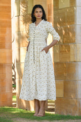 AAHELI SVITRA GOLD PRINTED COMFY DRESS