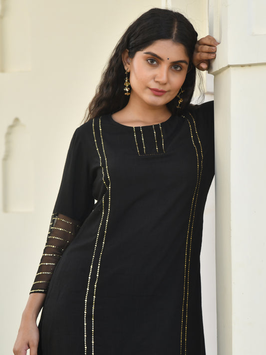 AAHELI DEJA BLACK KURTA-PANT SET