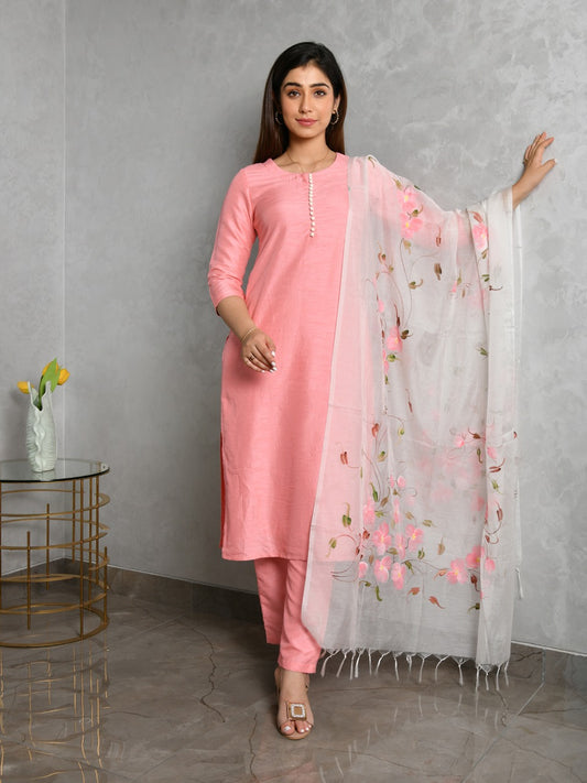 AAHELI MEHAK PEACH KURTA-PANTS & DUPATTA SET