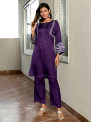 AAHELI ADITI DEEP PURPLE KURTA & PANTS SET