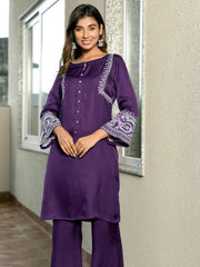 AAHELI ADITI DEEP PURPLE KURTA & PANTS SET