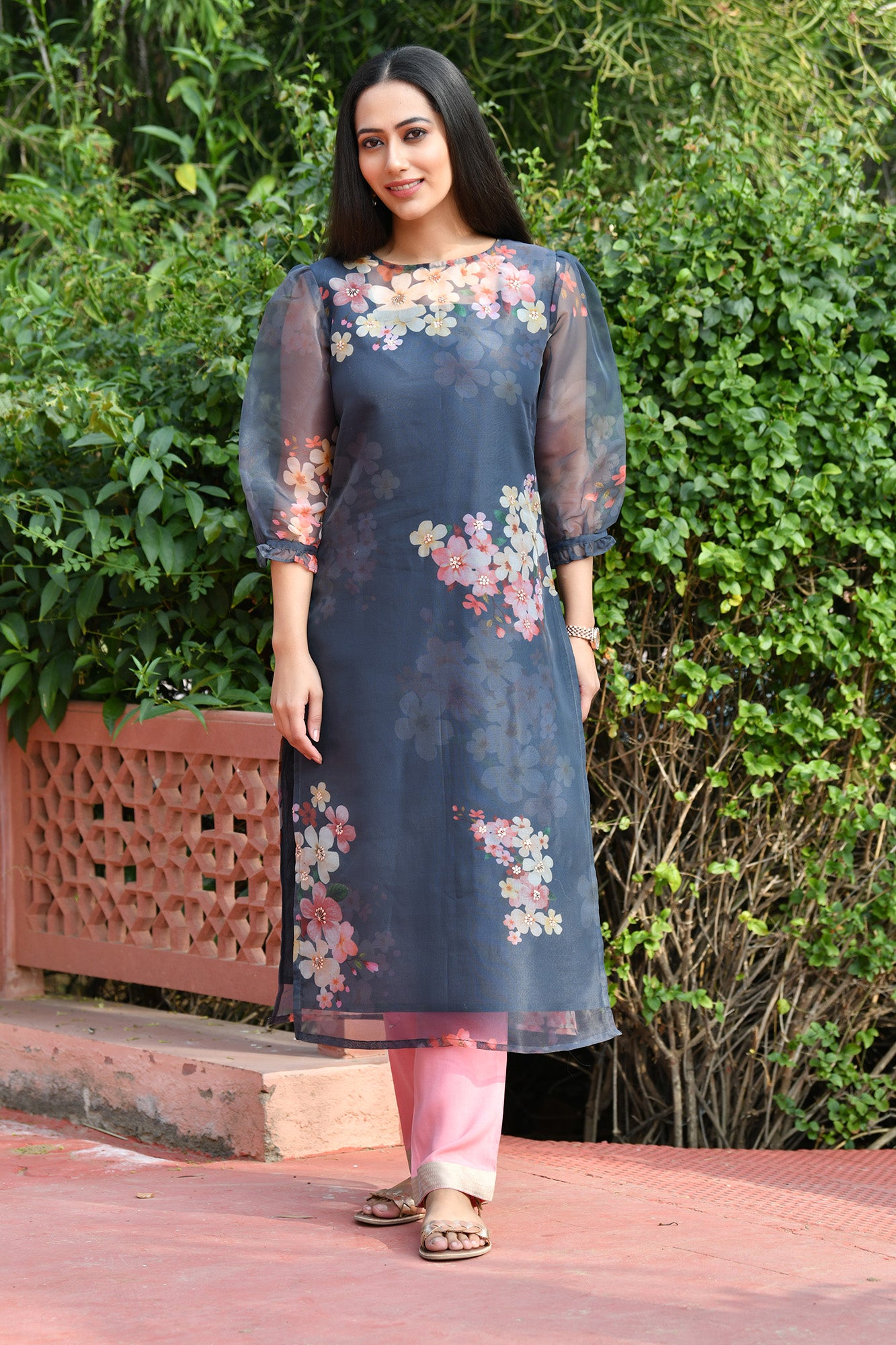 Buy Ishin Women's Silk Pink Embroidered A-Line Kurta Trouser Dupatta Set  Online – ISHIN FASHIONS