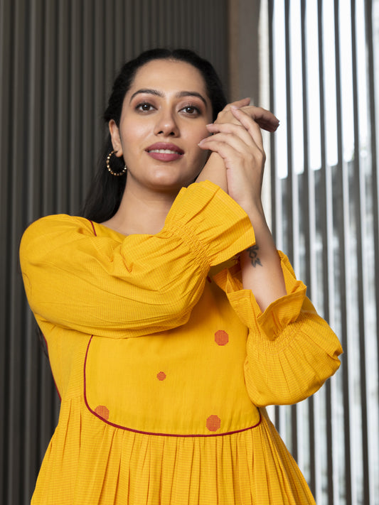 AAHELI RADHIYAA YELLOW YARN DYED COTTON MAXI DRESS