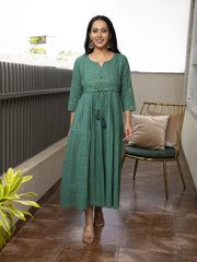 AAHELI GATHIKA TEAL GREEN YARN DYED COTTON MAXI DRESS