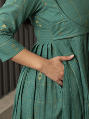 AAHELI GATHIKA TEAL GREEN YARN DYED COTTON MAXI DRESS