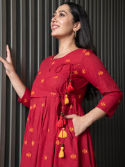 AAHELI ELILI RED YARN DYED COTTON MAXI DRESS