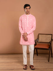 AAHELI KUSH PINK EMBROIDERED KURTA-PANT SET