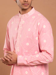 AAHELI KUSH PINK EMBROIDERED KURTA-PANT SET