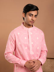 AAHELI KUSH PINK EMBROIDERED KURTA-PANT SET